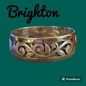 BRIGHTON Silver Plated Chunky Floral Bangle Bracelet